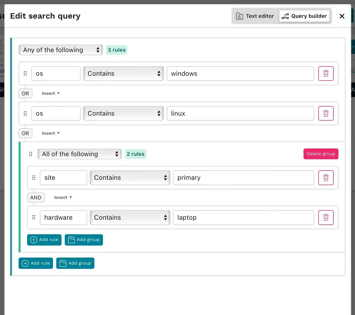 Query Builder - Edit Search Query