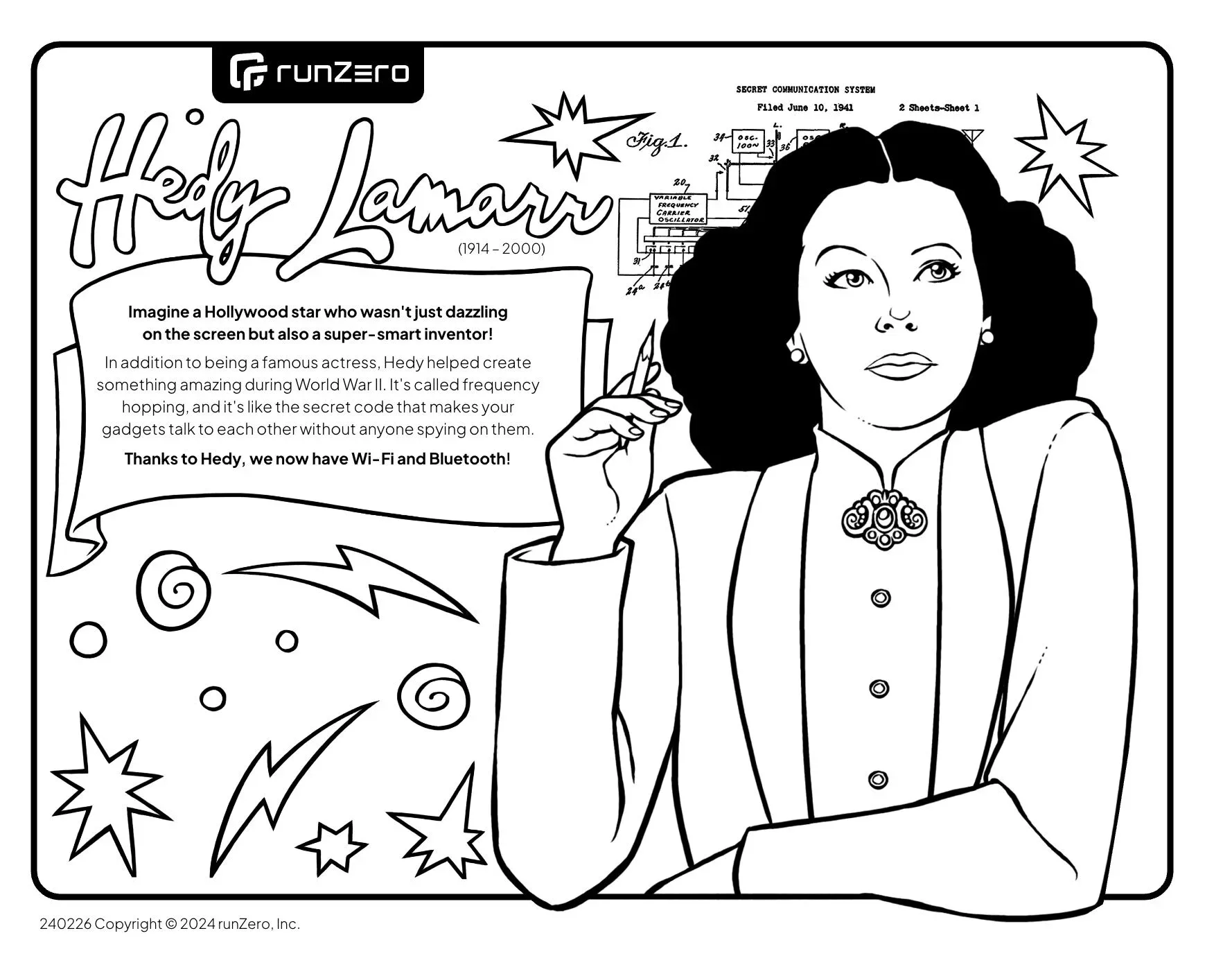 Hedy Lamarr coloring sheet